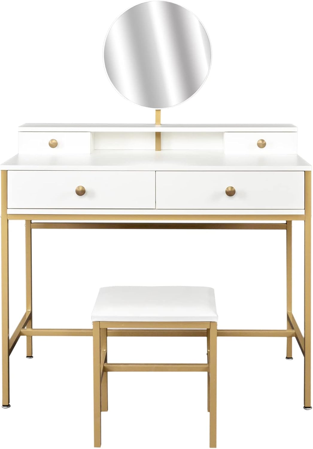 OUMACO Makeup Vanity Desk with Round Mirror, Vanity Table