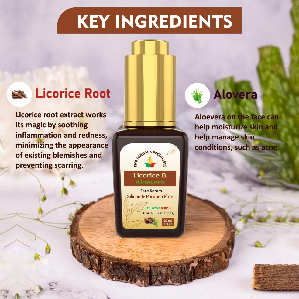 Image of Licorice & Aloe-Vera Face Serum - Brightens & Evens Skin Tone | Enriched Licorice Extract | Reduces Open Pores, Hyperpigmentation & Gives Luminous Glow | All Skin Types - 30ml
