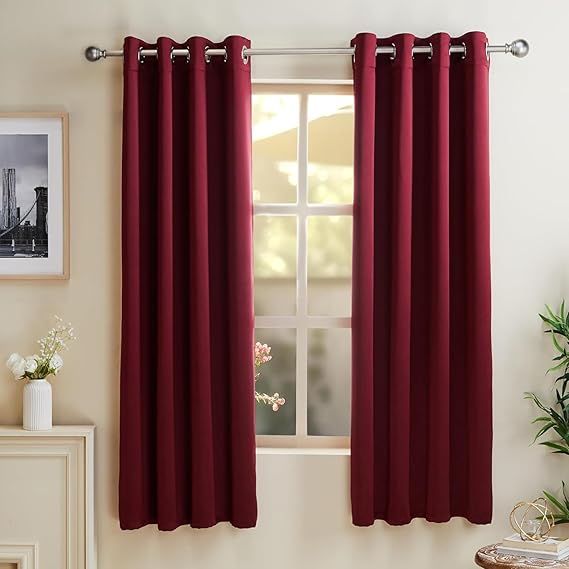 amazon basics - Room Darkening Blackout Window Curtains, 100% Room Darkening | 5 Feet |Set of 2| Plain Design | for Living Room and Bedroom | 115cmx150cm, Color- Maroon