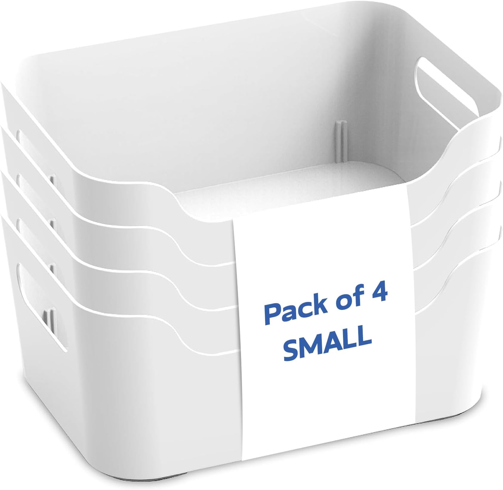 KOLORR Jolly Plastic Small Basket with Handle for Storage Box| Multipurpose Light Weight Plastic Baskets organiser for Clothes Toys Stationary Cosmetics Livingroom Bathroom | Pack of 4 - Nir White