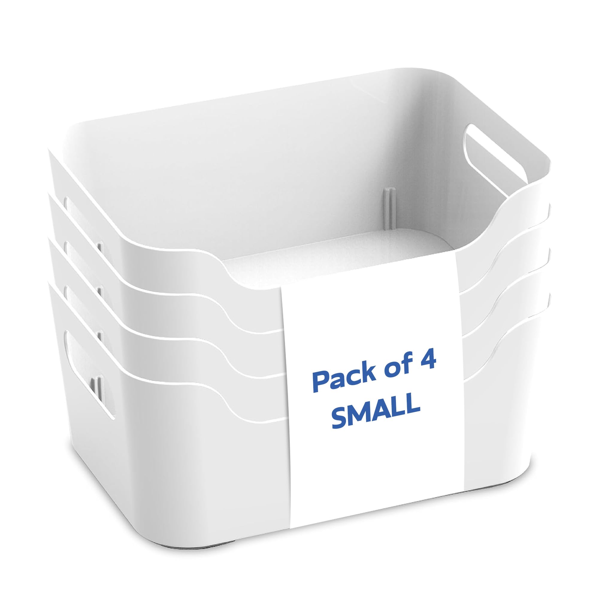 KOLORR Jolly Plastic Small Basket with Handle for Storage Box| Multipurpose Light Weight Plastic Baskets organiser for Clothes Toys Stationary Cosmetics Livingroom Bathroom | Pack of 4 - Nir White