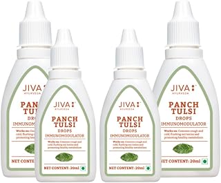 Jiva Tulsi Drops - 20 ml | 100% Ayurvedic Formulation Made Of Five Species Of Tulsi | Detox The Body, Boost 5X Immunity & Promote Healthy Metabolism | Prevents Cough, Cold & Viral Fever (Pack of 4)