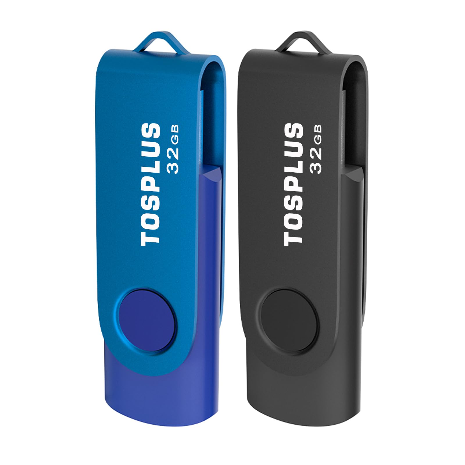 Paquete de 2 unidades flash USB 2.0 de 32 GB, memoria USB 2.0, almacenamiento de datos, diseño giratorio (negro/azul)
