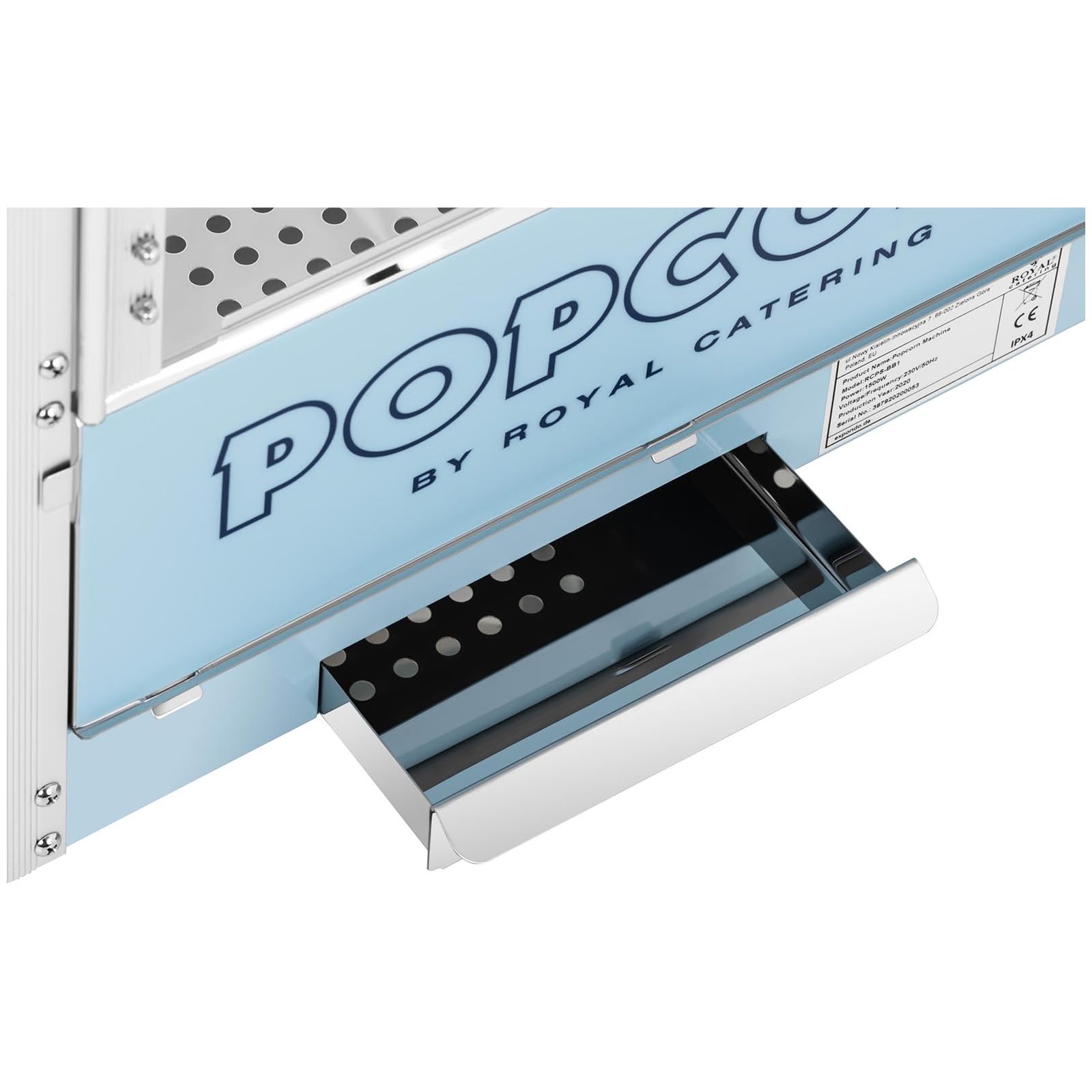 Royal Catering Macchina Per Pop Corn Professionale (1.500 W, Da 5 kg/h, Blu) Macchina Retro Pop-Corn