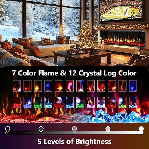 60" Wide Side Linear Electric Fireplace Recessed in-Wall and Wall Mounted Fire Places Color/Flame Log & Crystal Option with Remote Control 8 Hour Timer Fireplace Insert Hearth and Home