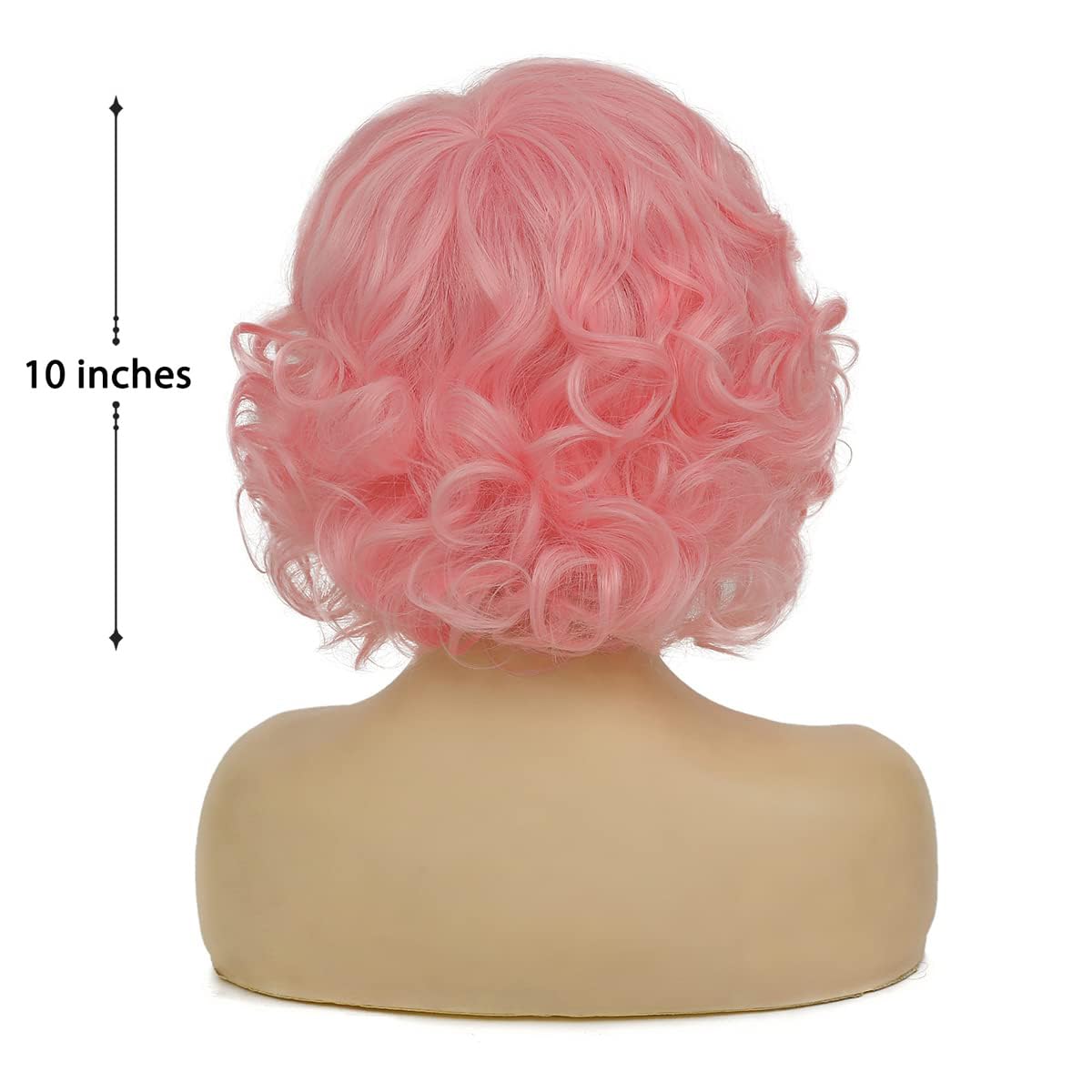 Baruisi Short Curly Pink Wigs for Women Synthetic Natural Wavy Pink Costume Cosplay Party Wig with Cap - Image 4