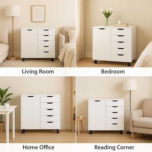 Miniatura 176 de Naomi Home Cómoda de 5 cajones para dormitorio, alta y elegante, con ruedas y estantes de almacenamiento, pequeña para guardarropa, para maquillaje,