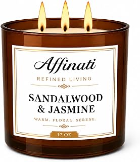 Affinati Sandalwood Jasmine 3-Wick Scented Candle – Large Soy Blend Cand...