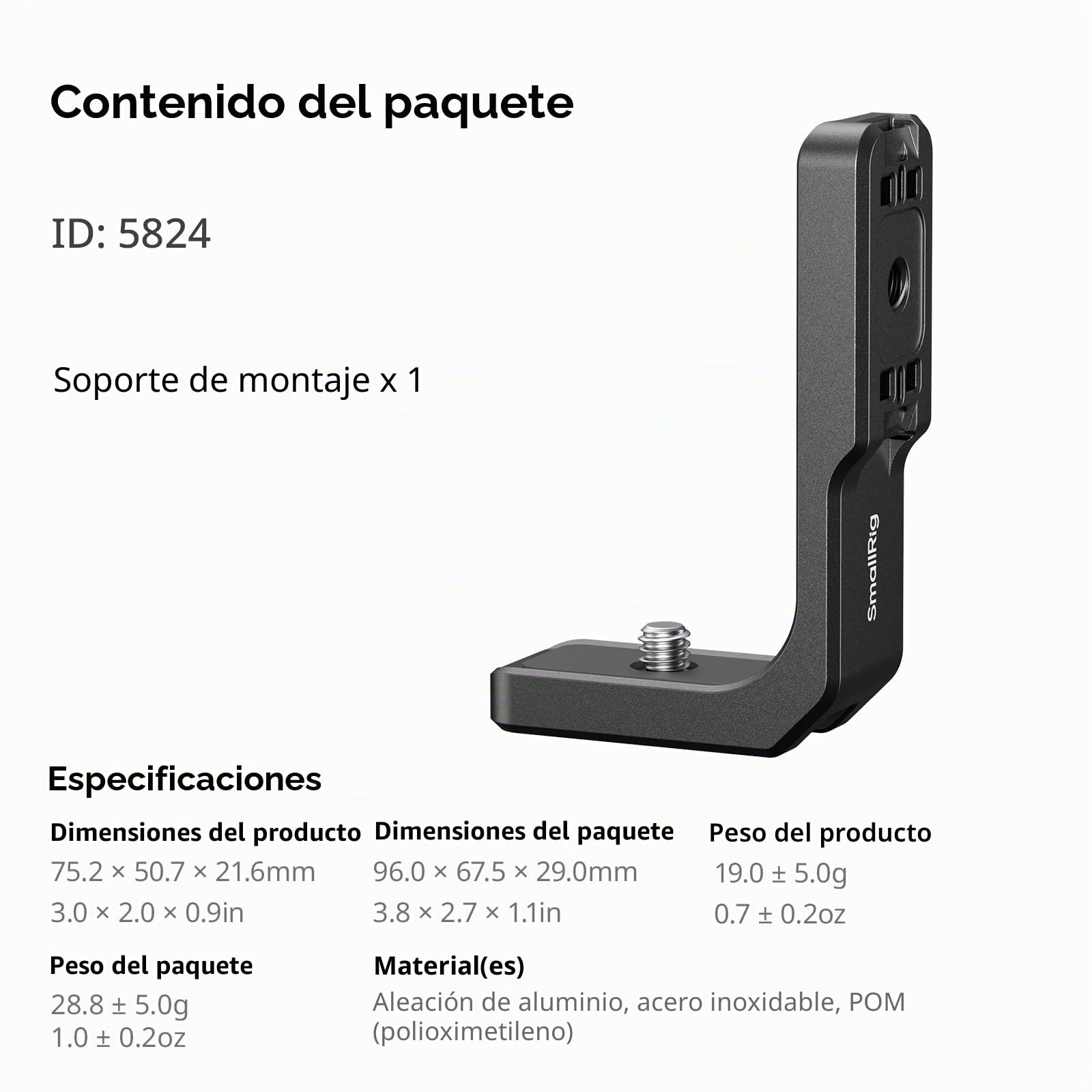 SMALLRIG Soporte de montaje vertical-horizontal para Insta360 X5 / X4 Air / X4 / X3, soporte vertical de montaje rápido con rosca de 1/4''-20 - 5824