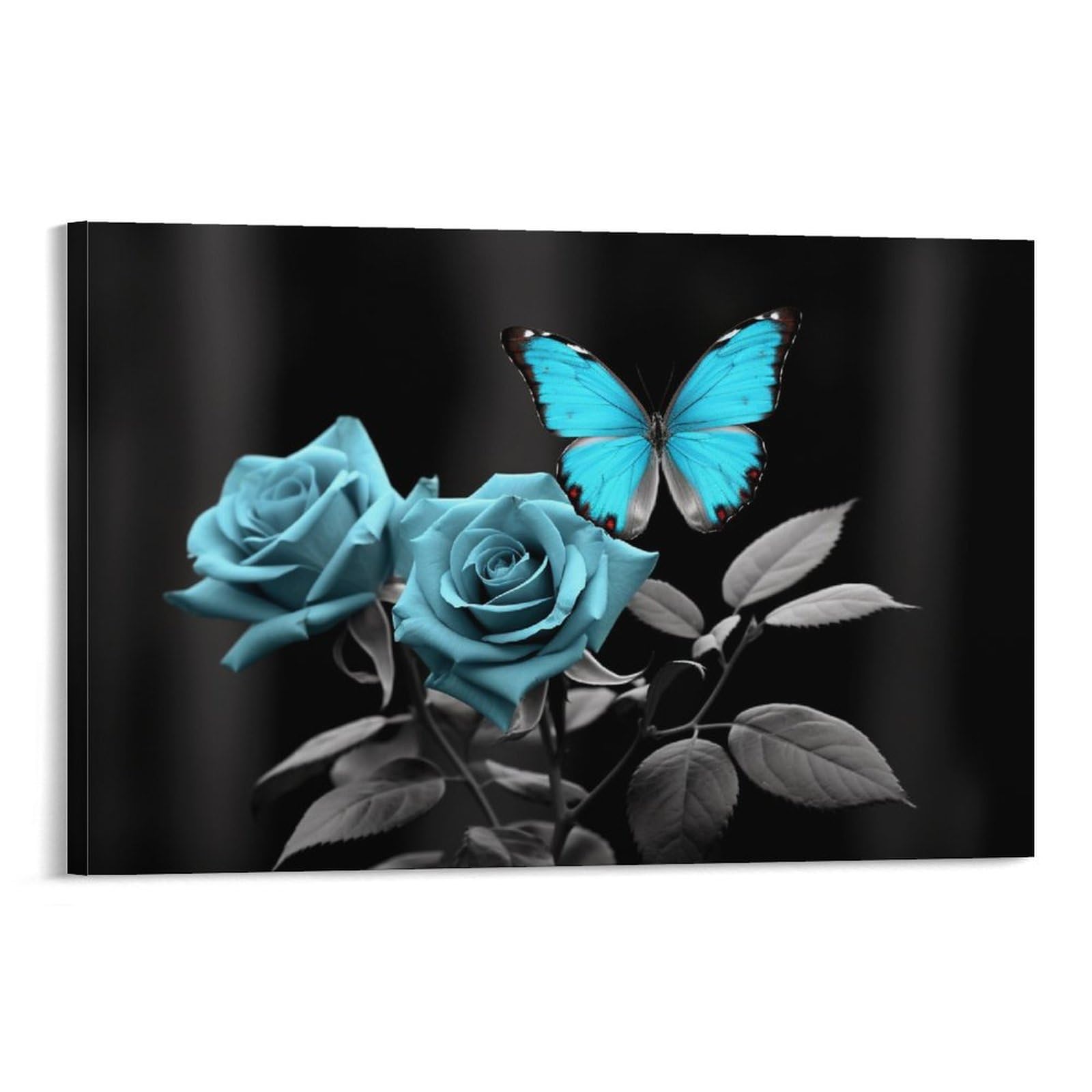 AYAROS Vintage Blue Rose Wall Art Canvas Poster Beautiful Natural Floral Plants Wall Decor Poster Dormitory Decor Painting Art Framed 16x24 inch