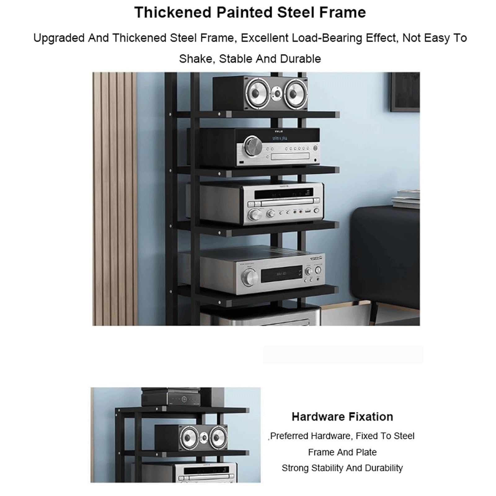 Audio-Rack, bewegliches Stereo-Rack, Audio-Geräte-Rack, Audio-Stereo-Regal, offenes HiFi-Rack aus Holz, Audio-Video-Regal mit Rädern(Red,5 Tier)