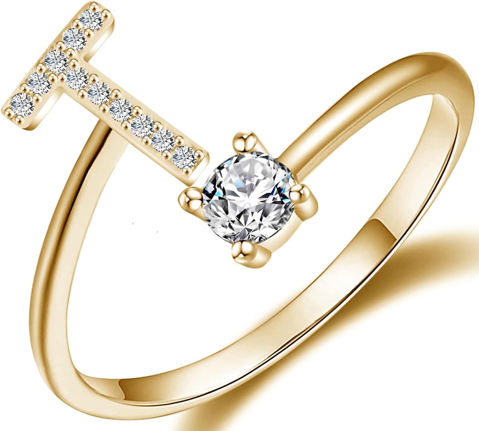 HaozeInitial Letter Ring for Women Gold Silver Stackable Alphabet Rings with Initial Adjustable Crystal Inlaid Initial Rings Gifts Above 12 Years Old