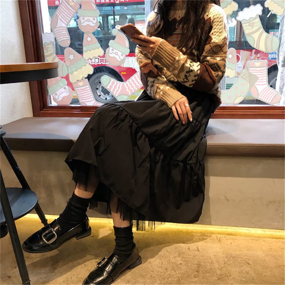 Gonne Lunghe in Tulle da Donna, gonne a Pieghe Elastiche a Vita Alta, gonne Lunghe Femminili Black M