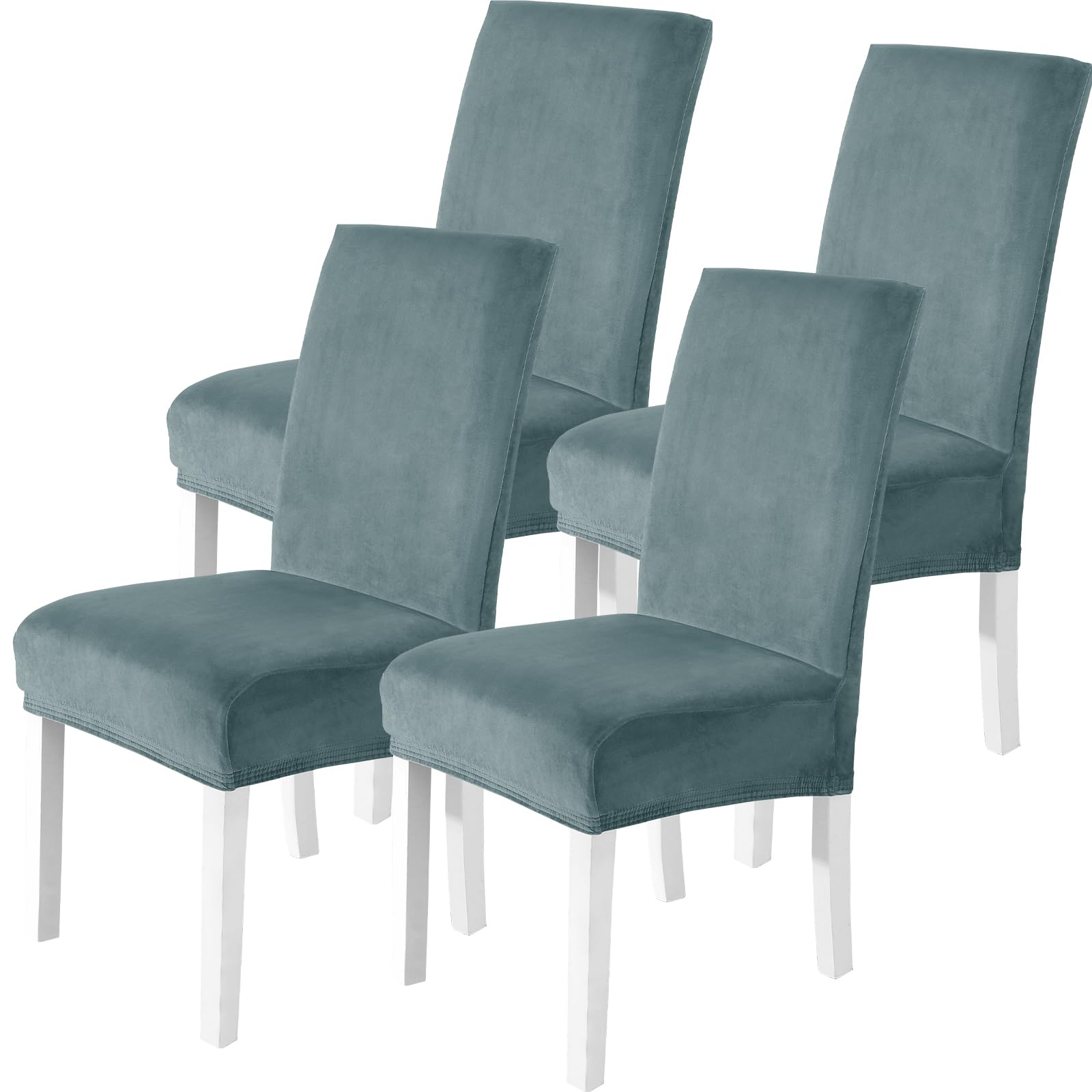 CYCMACO Fundas Sillas De Comedor Terciopelo Pack 4, Funda De Sillas Ajustables Y Elasticas, Universal Chair Cover Lavables Banquetes Hogar Restaurante Hotel, Gris Azul