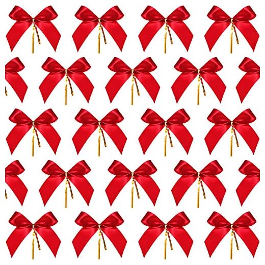 48 Pièces Arc de Noël Ruban Rouge Noeud pour Sapin de Noël, Guirlande de Noël, de Cadeau de Noël, 4.13 x 3.94 Pouces