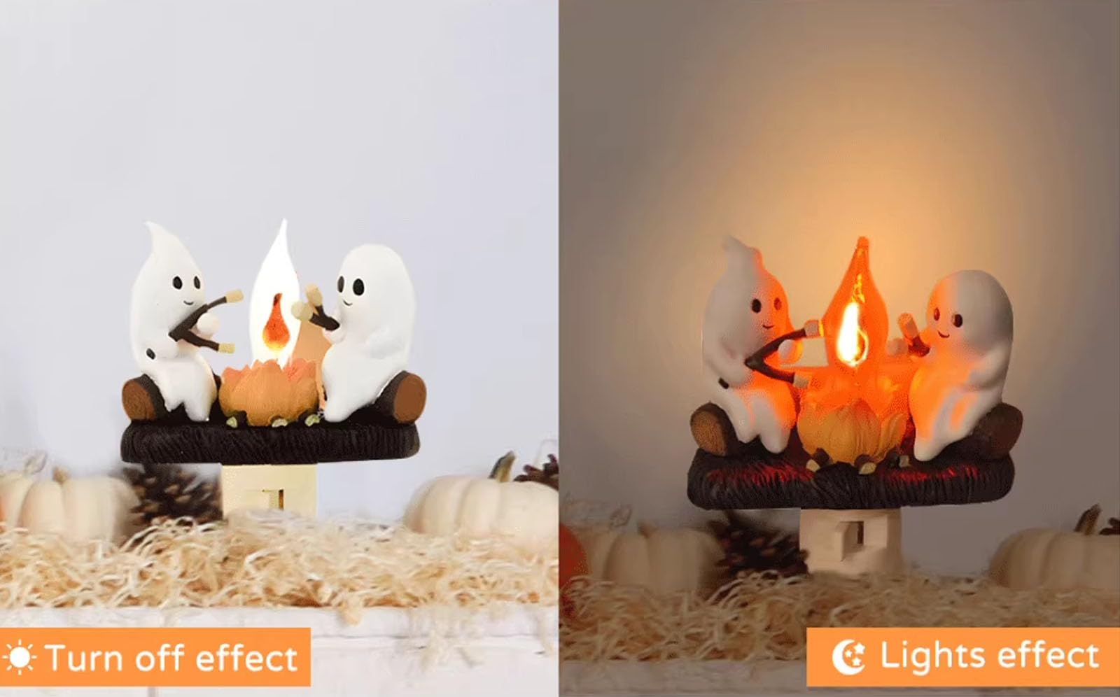 Halloween Ghost Campfire Night Light – Plug-in Flickering Decor For Kids, Party & Spooky Fun