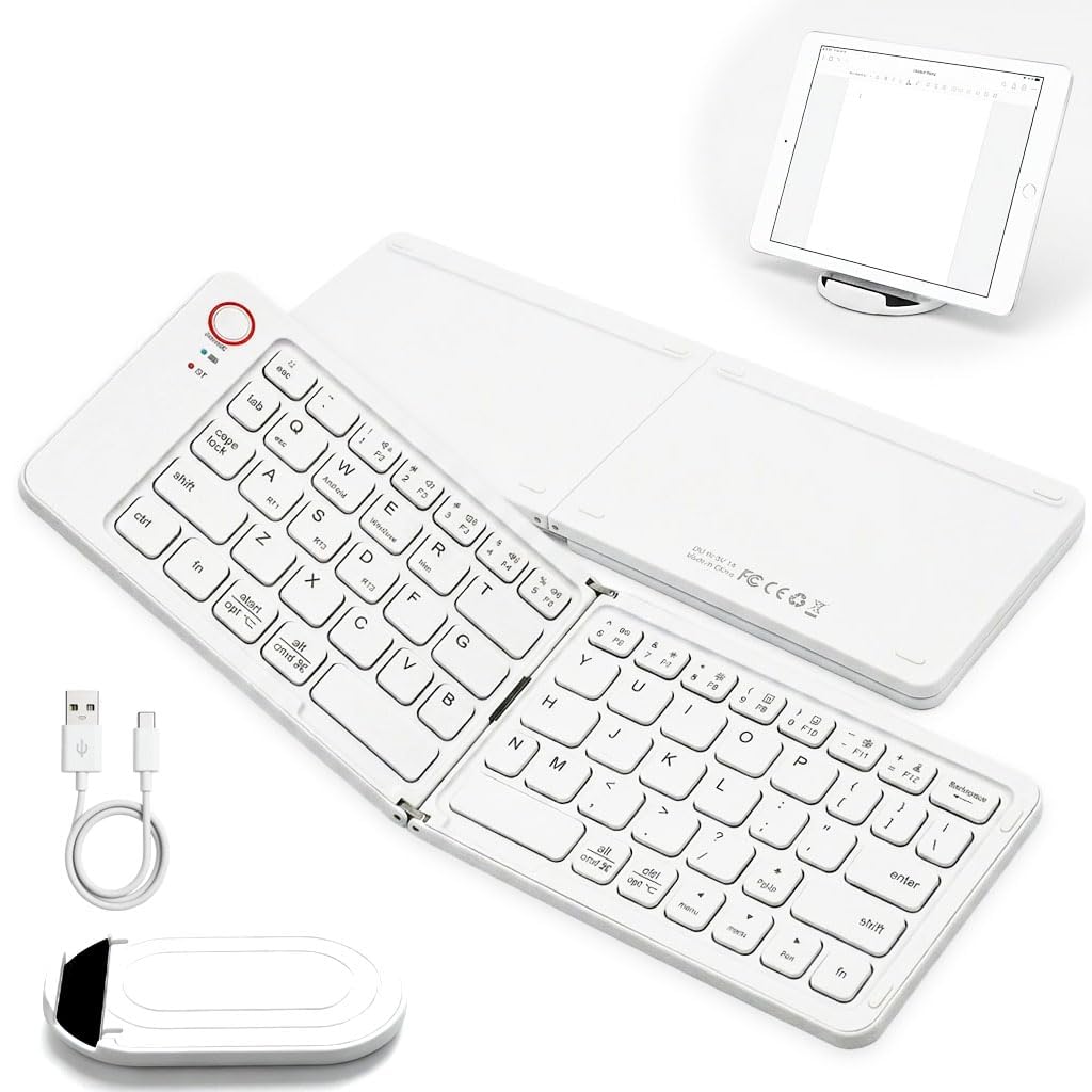 Teclado Inalámbrico Plegable Bluetooth para Tablet y PC | Diseño plegable ultradelgado. Conecta 3 dispositivos vía Bluetooth. 150mAh Batería de larga duración y escritura silenciosa.