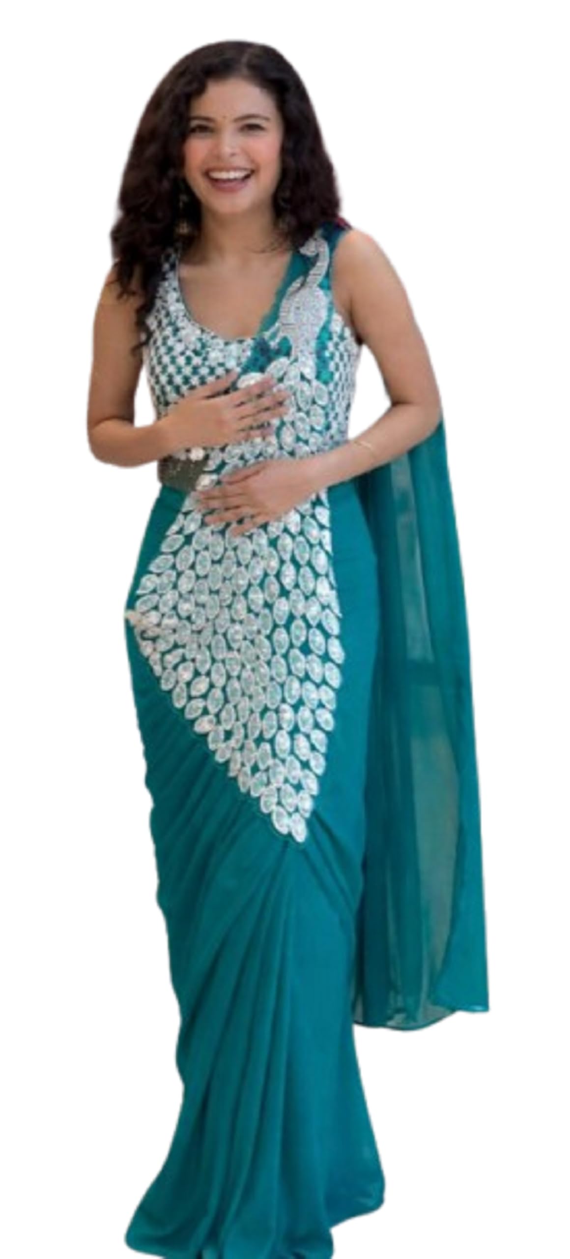 Lehenga Choli Indo-Western Super Trending Embroidery Sequence work ready to wear saree with full koti Wedding Rama blue Colour Wedding Blue