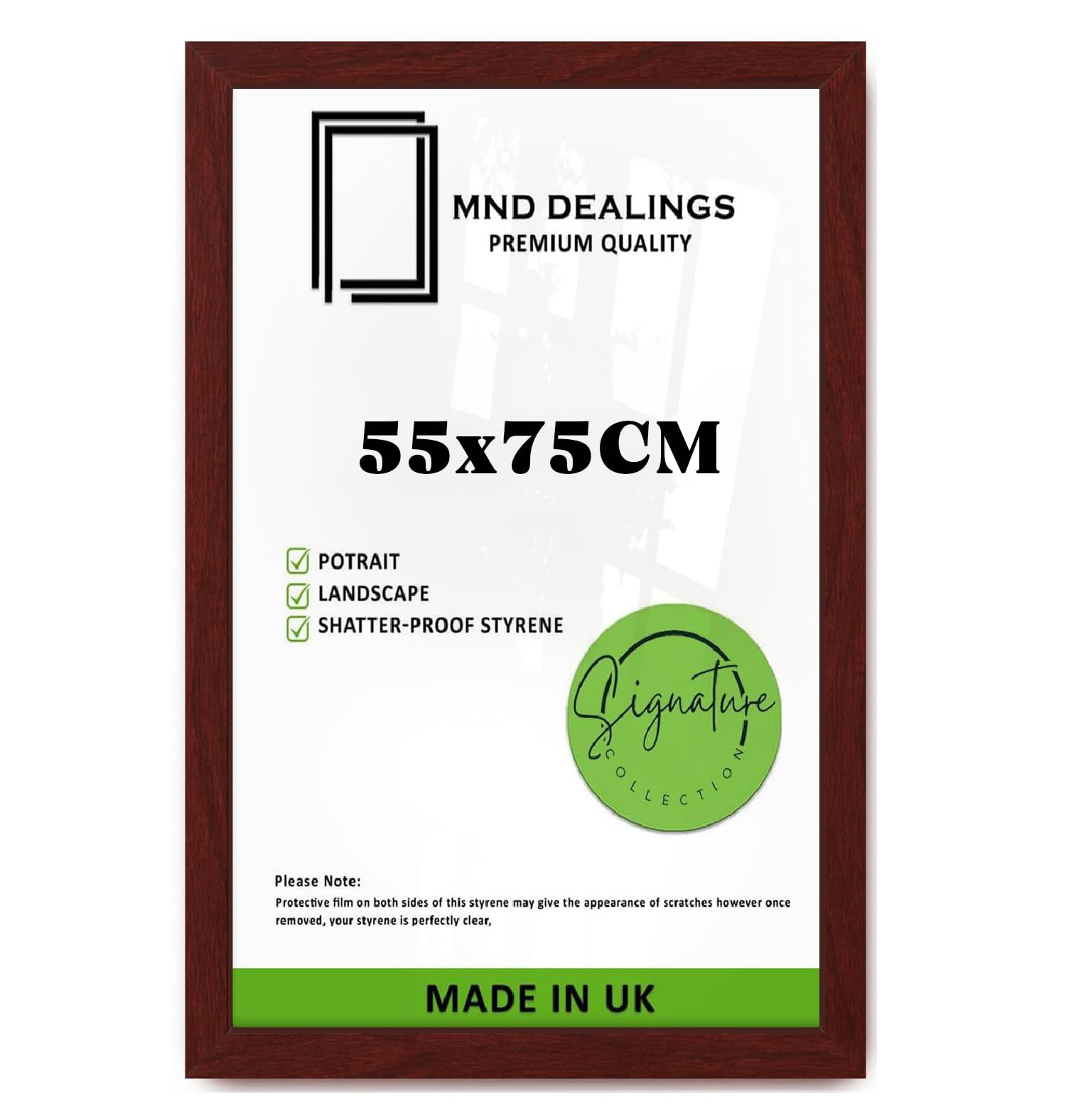 MND Dealings Premium 55x75cm Black Poster Frame – Anti-Glare UV Perspex & Lightweight MDF – Professional Wall Mount Display Puzzle, artwork -[Mahogany]