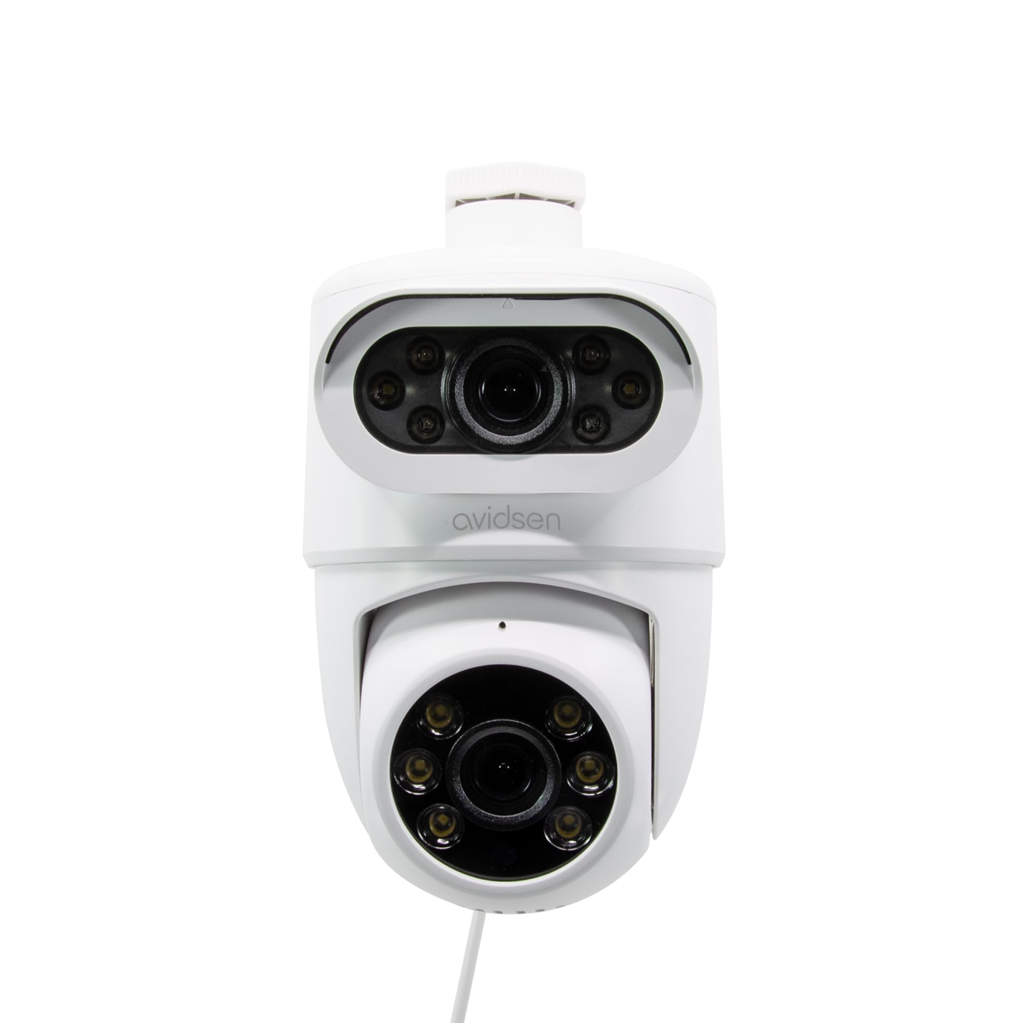 Avidsen Caméra de Surveillance Extérieure WiFi, Double Objectif Fixe et Motorisé PTZ, Résolution 2K, Mode Patrouille 360, Sirène 80dB, Projecteur LED 150lm, Audio Bidirectionnel, IP44, Blanc