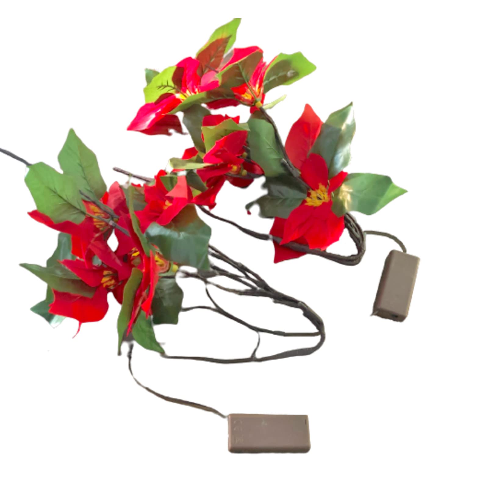 Lot de 2 branches de poinsettia à LED à piles - Branche florale artificielle - Petite brindille - Marron - 76,2 cm - 20 LED pour décoration romantique de la maison (Poinsettia rouge)