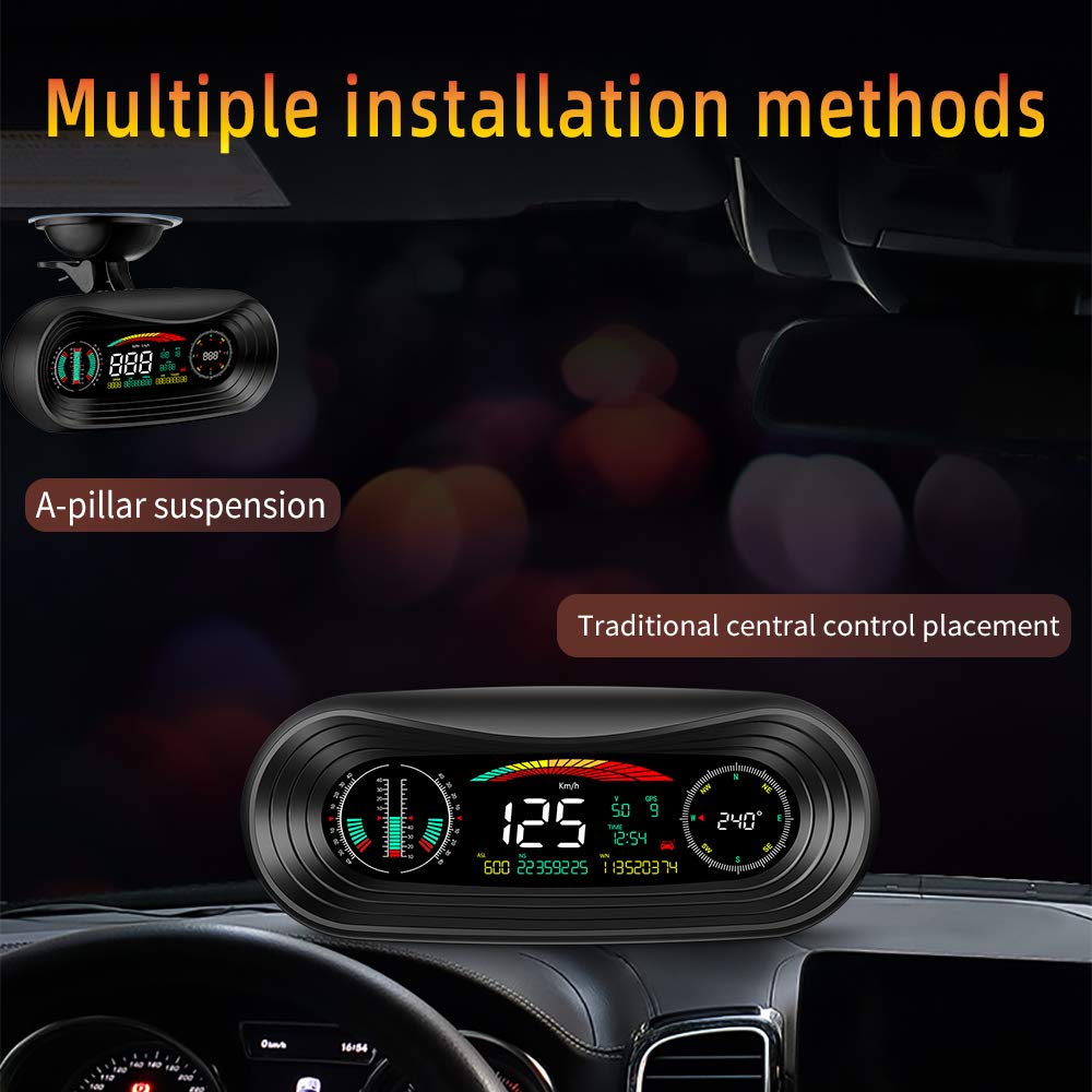 Head Up Display Auto GPS HUD Car Head Up Display off-Road 4X4 Inclinometro GPS Pannello Digitale Tachimetro Inclinazione Bussola automobilistica Altitudine Orologio Head Up Display