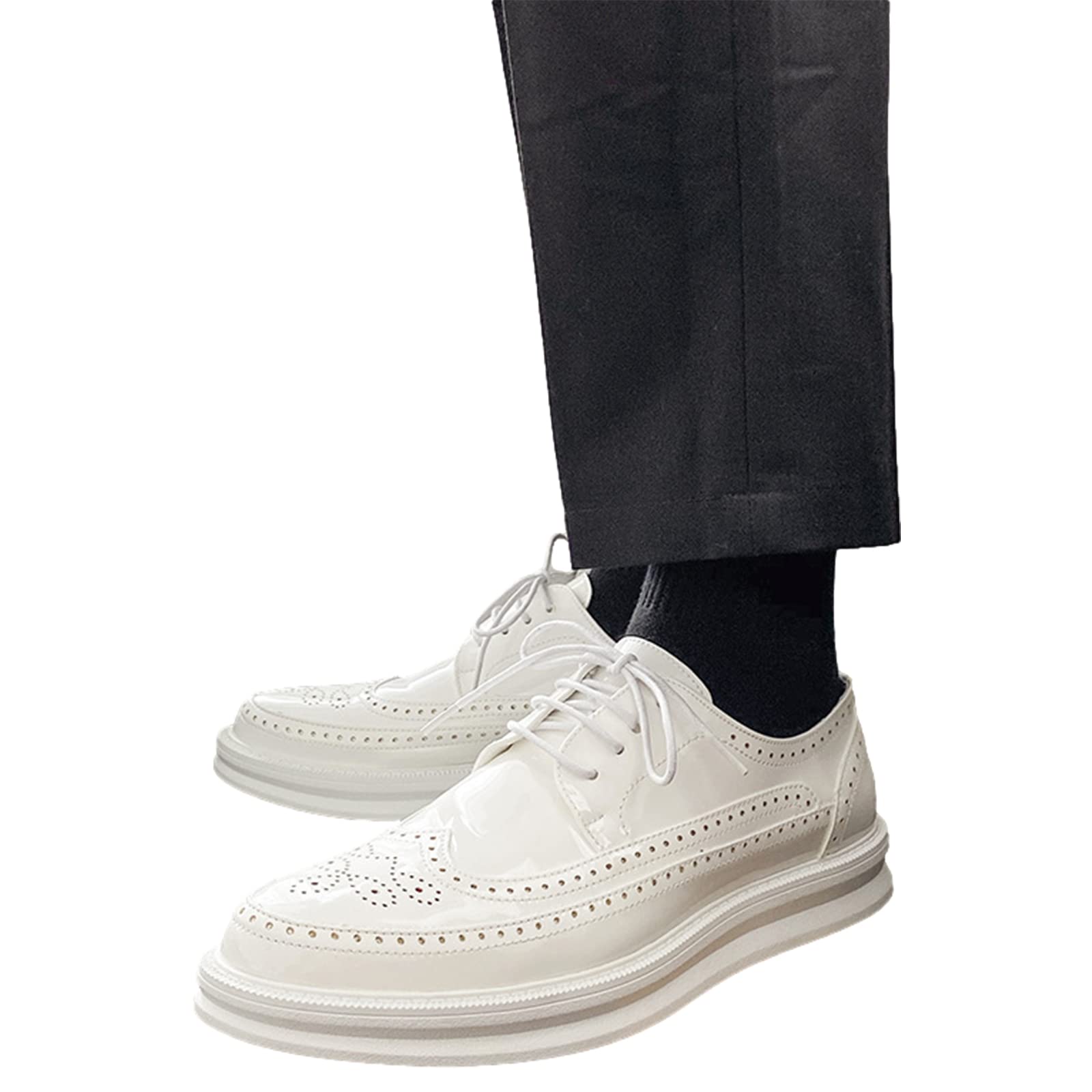 ANUFER Uomini Piattaforma Brogue Scarpe da Sera Pelle in Microfibra Allacciare