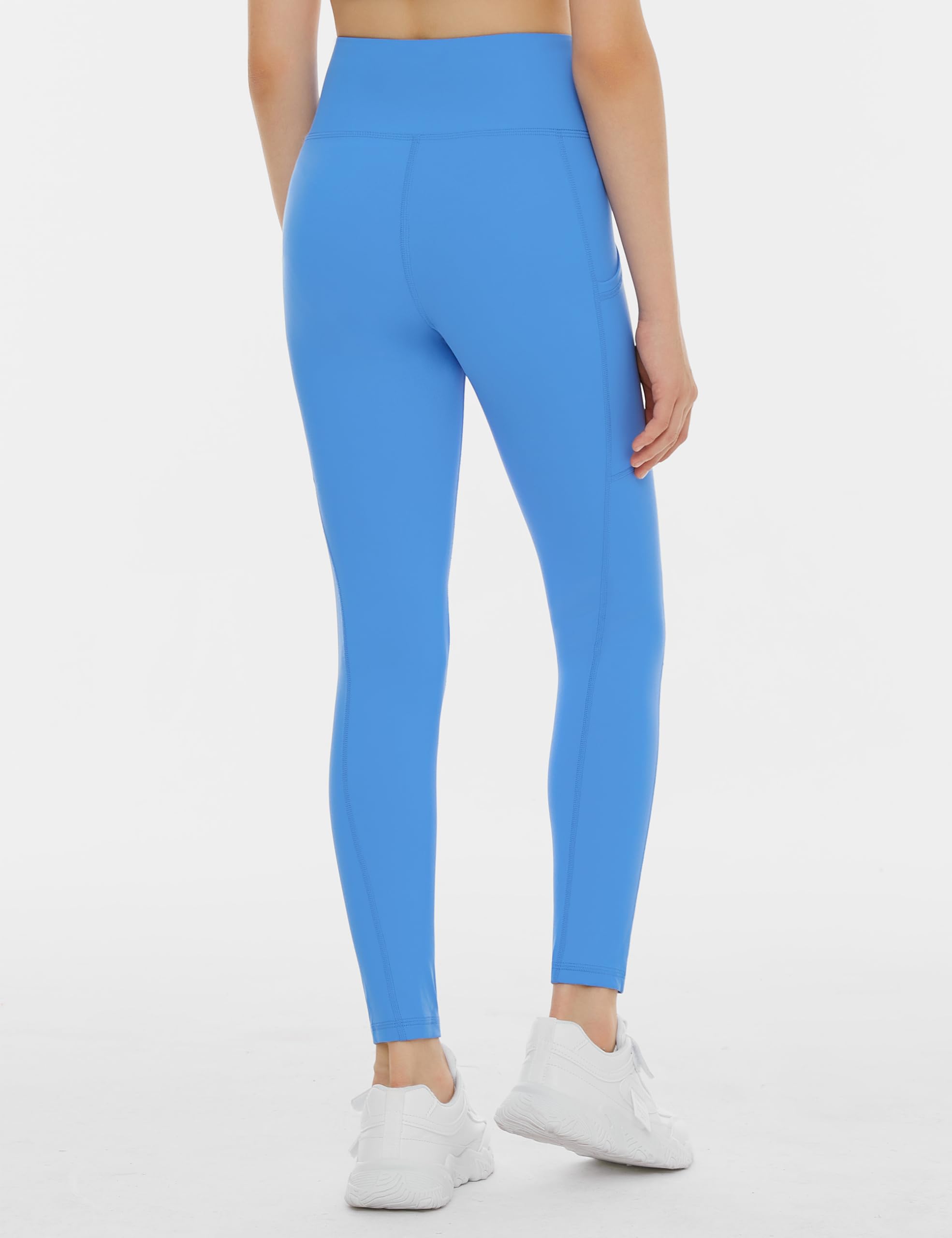 THE GYM PEOPLE Girls Workout Leggings Kids High Waist Stretch Athletic Dance Yoga Pants with Pockets Sea Blue