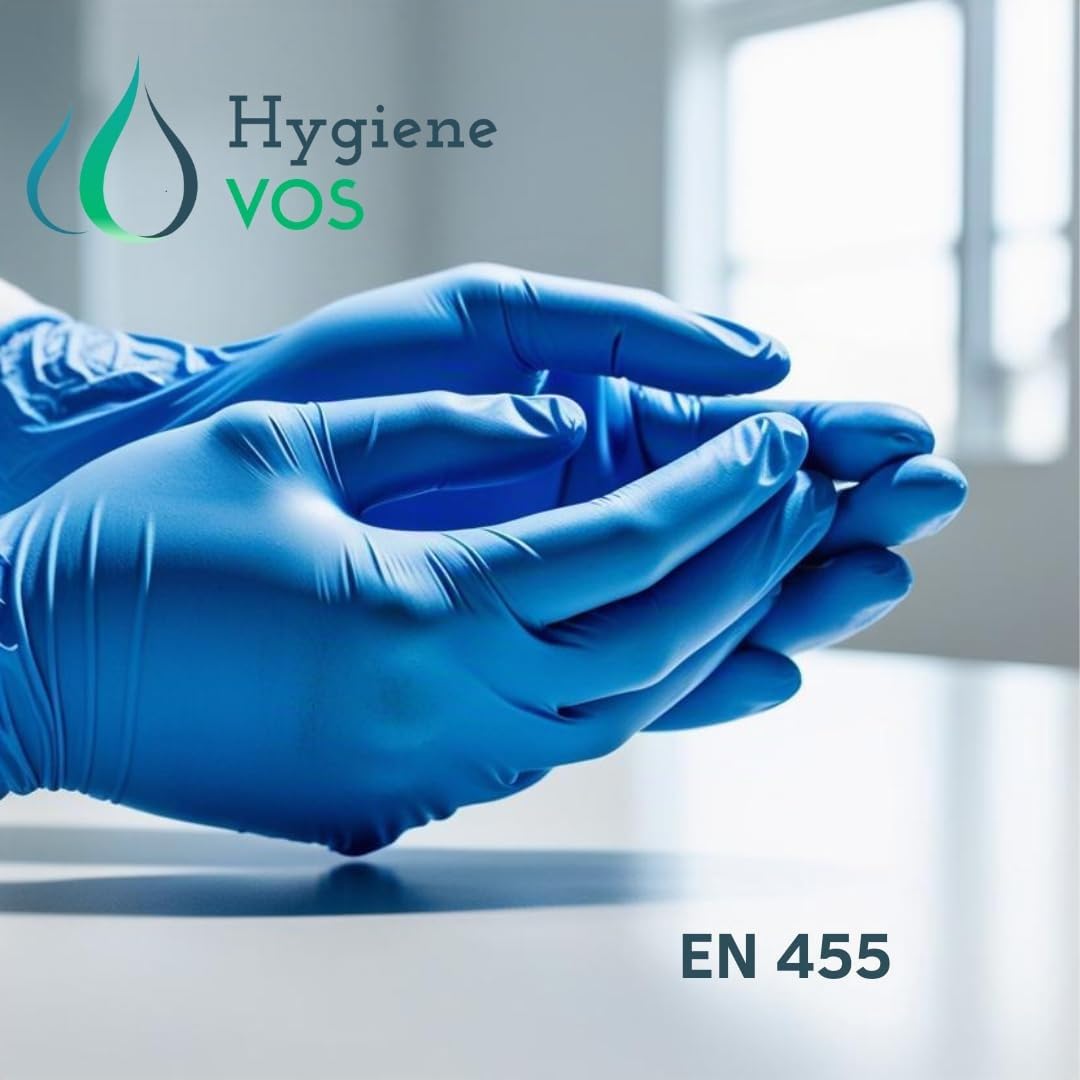 Hygiene VOS Nitril Einweghandschuhe Chrystal Blue – 10 Boxen à 100 Stück, Puderfrei & Latexfrei, Chemikalienbeständig & Durchstichfest, EN 455 & EN ISO 374, Größen S, M, L, XL (XL)