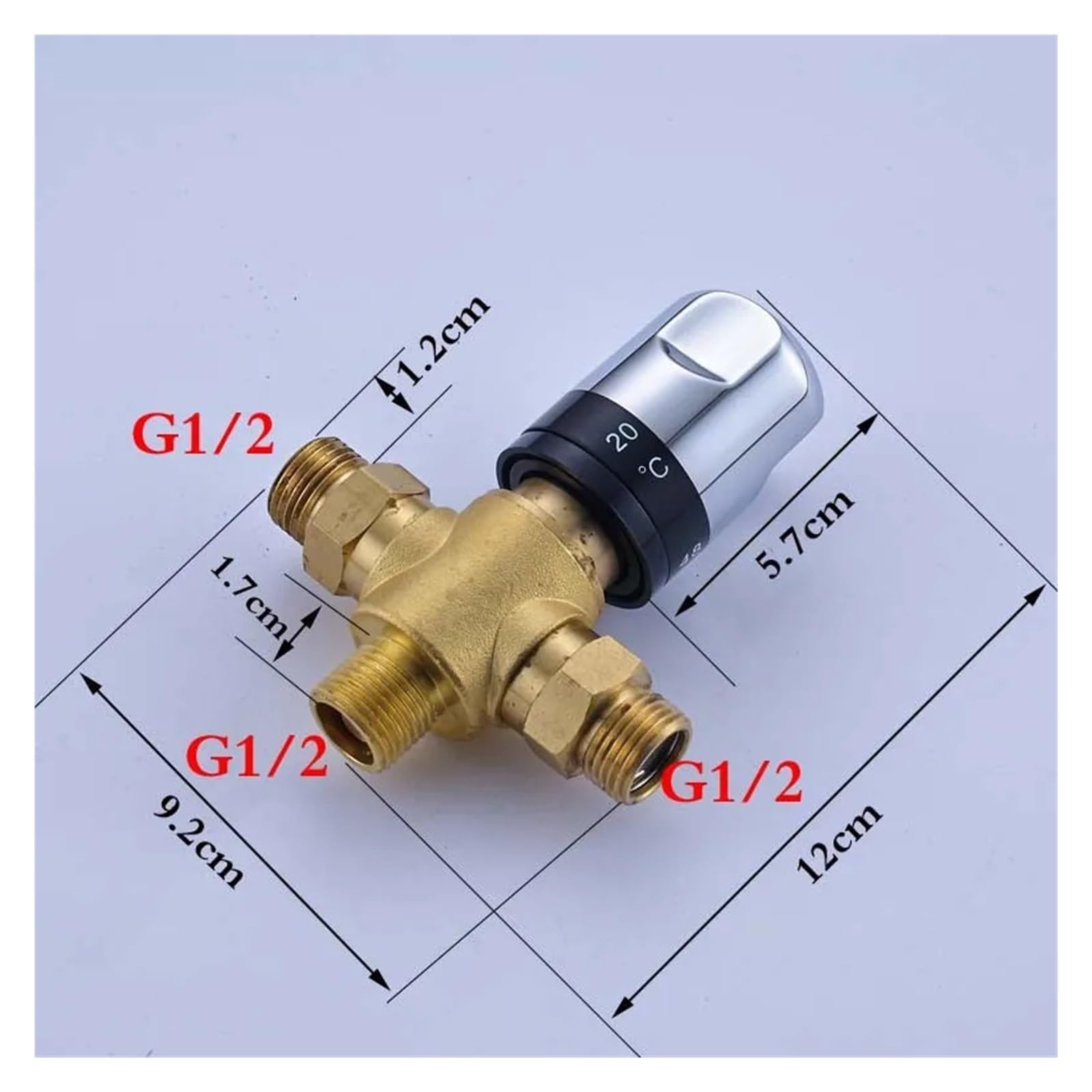 G1/2in 3 Way Brass Thermostatic Mixing Valve Faucet Temperature Mixer