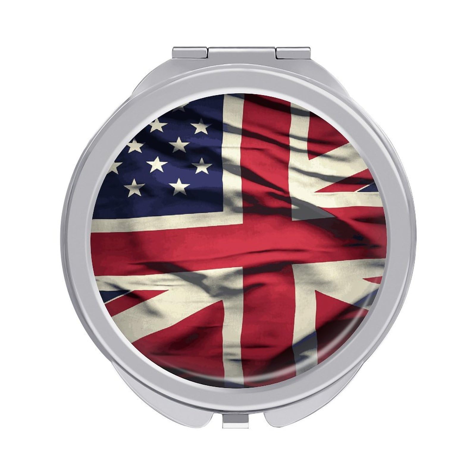 LDGSUPH USA UK Flag Travel Makeup Mirrors Portable Compact Mirror Double-Sided 2X/1X Magnifying Folding Pocket Mirror Mini Round Handheld Mirrors for Home Outdoor