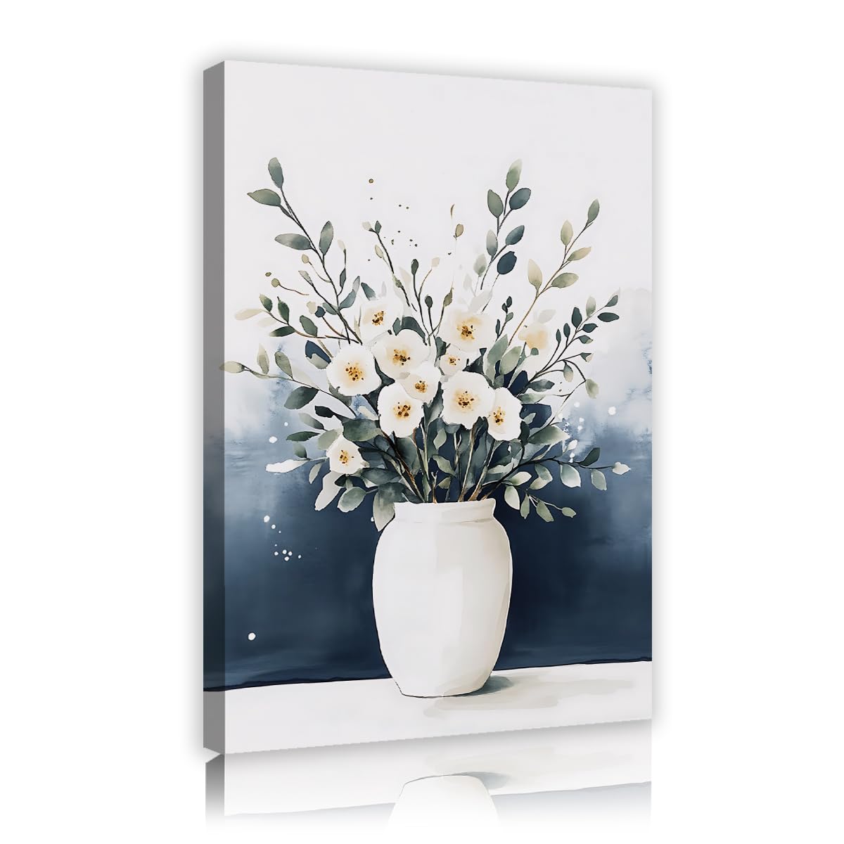 CHERHERART Wall Art Spring Floral Canvas Wall Art White Flowers in Vase Canvas Pictures for Bedroom Living Room Minimalist Botanical Home Decor 45x70cm Innerframe