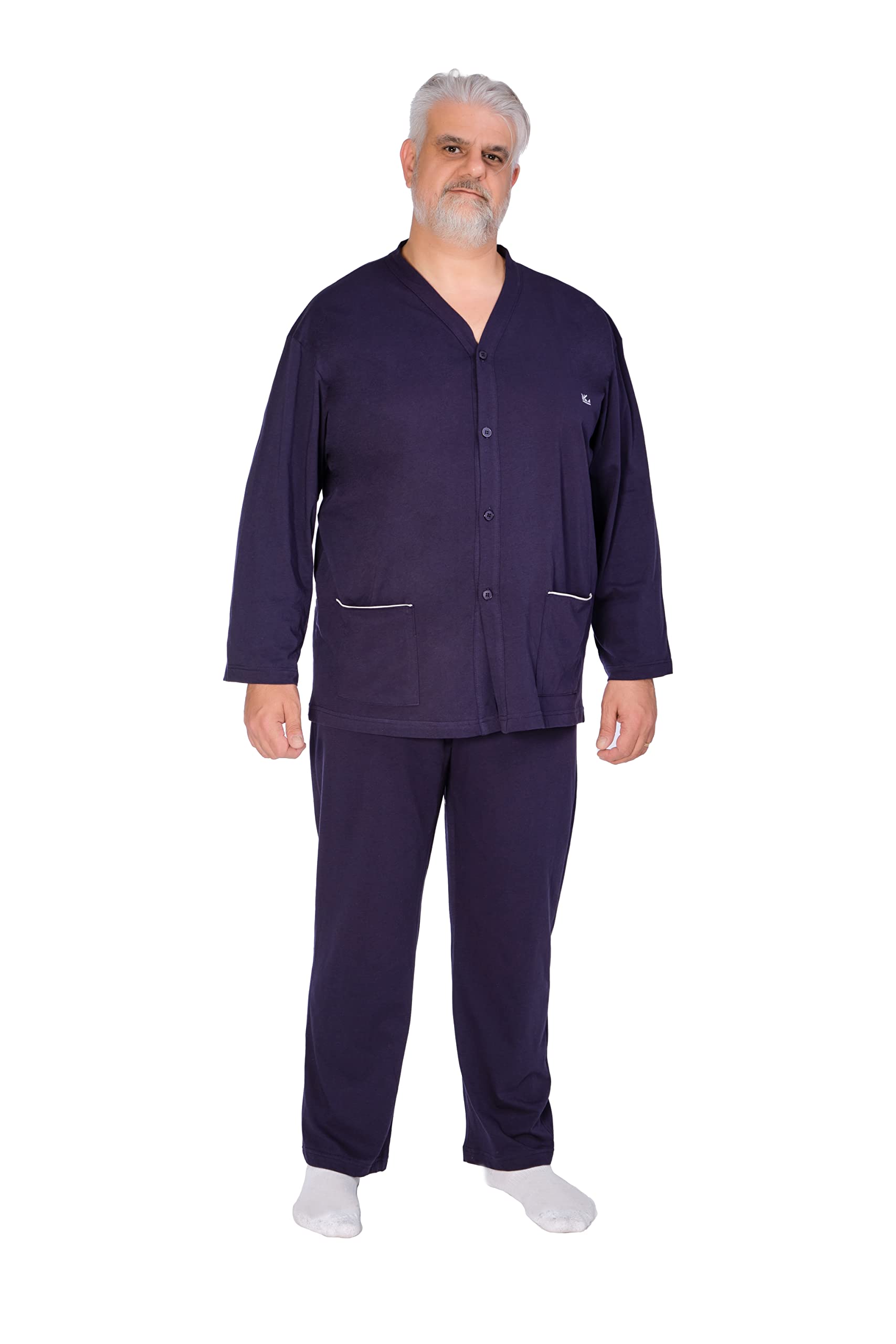 FERRUCCI COMFORT Pigiama Uomo Cardigan Taglie Comode in Cotone - Manica Lunga e Pantalone Lungo - Blu Scuro