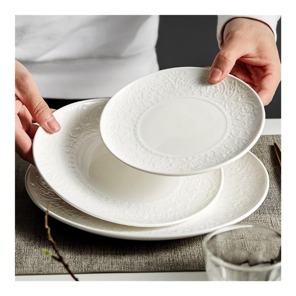 Talerz Jadalniczy, Biały, tłoczony, płytki talerz na warzywa, naczynia ceramiczne do użytku domowego(12inch)