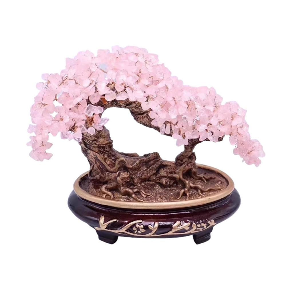 Fortune Crystal Trees Crystal Money Tree Bonsai for Wealth Fortune and Luck Ornament for Home Wine Cooler(Pink)