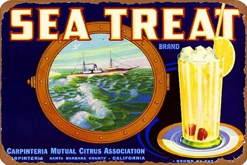 TYmall Cartel de metal de hojalata Carpinteria Santa Bárbara Sea Treat Limón Citrus Fruit Crate Label Art Print Vintage Metal Signs Wall Art 12X16