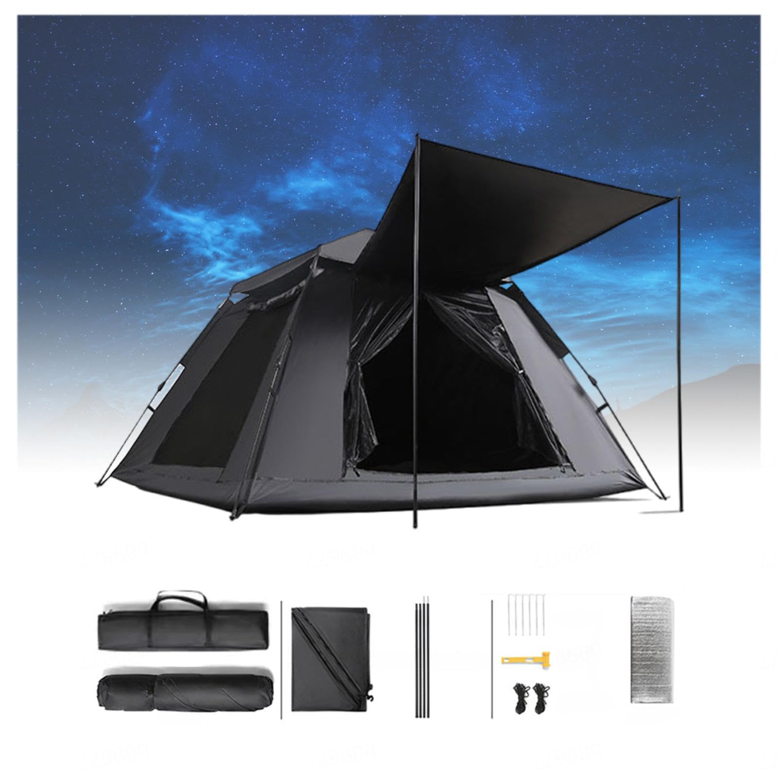 Tentes De Camping Et Randonnée, 5000 mm Étanche,Protection Solaire Tente Camping avec Véranda Extensible,Résistant Aux Intempéries Toile De Tente Idéal pour Camper dans Le Jardin (4 Personnes)