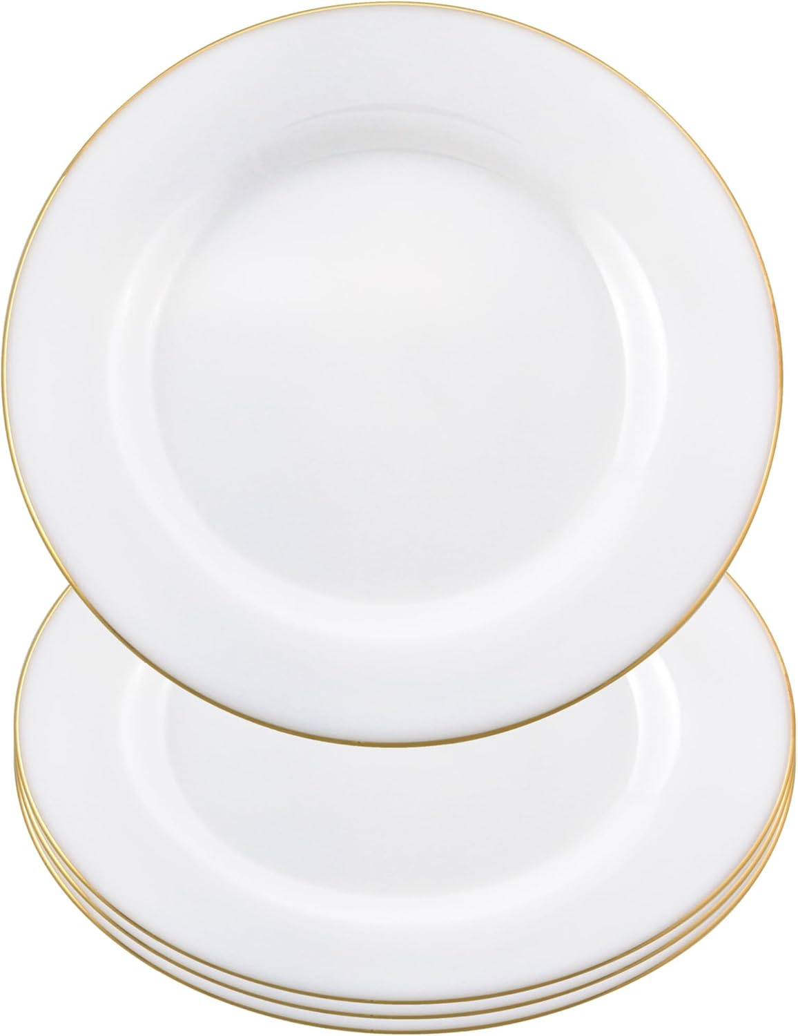 Barski Glass Dinner Plates – Set of 4, Plate is 6.8" D – White with Gold Rim – Salad, Entrée & Dessert Plates – Elegant Glass Plate Set for Cake, Appetizers & Parties