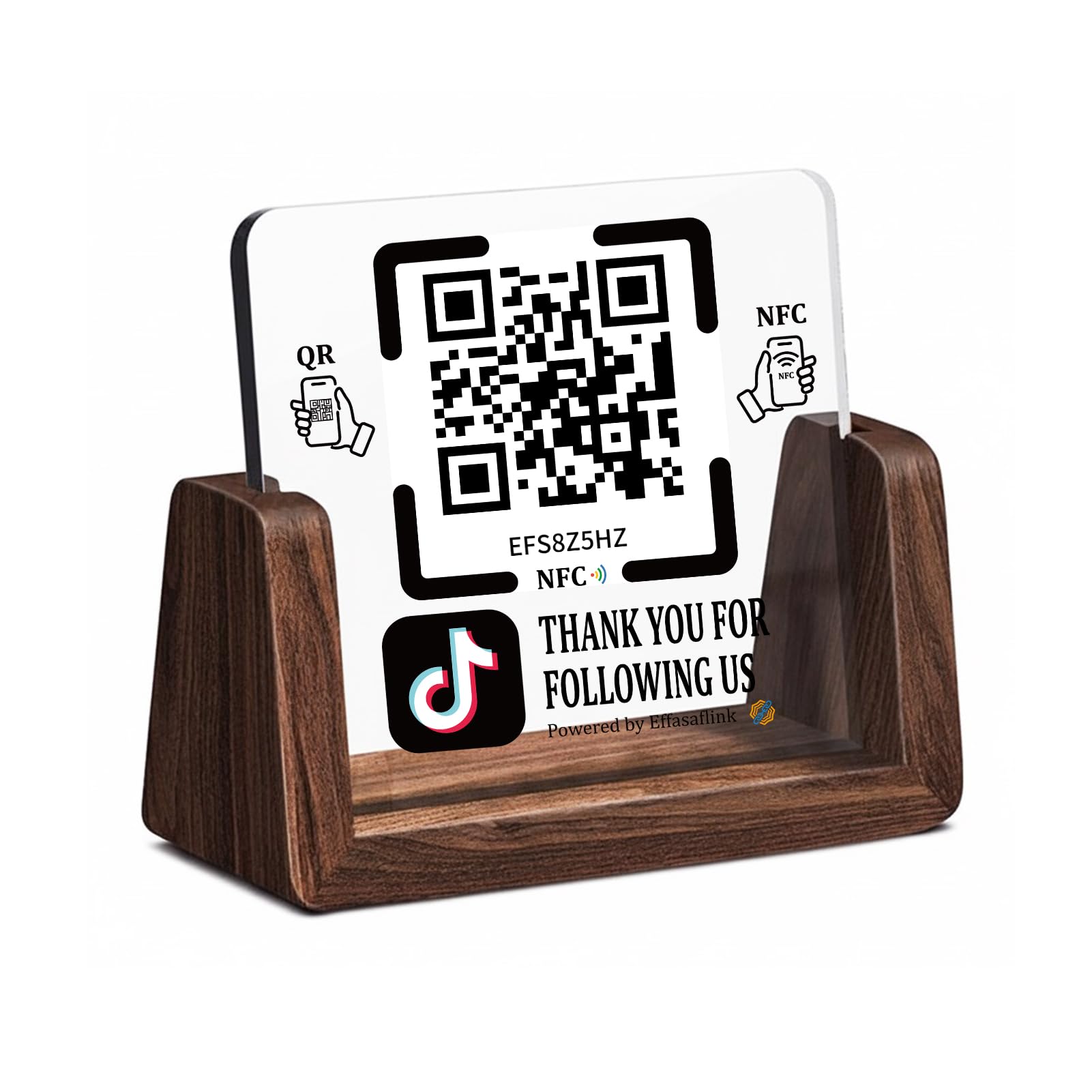 Wooden Stand with Clear Acrylic QR & NFC Sign for Storefront – Easy and Fast Access to Social Media Page for Customers – Perfect for Promoting Social Media Following - Compatible with Tiktok — image 1