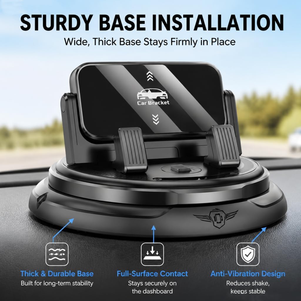 Car Phone Holder 360 Degree Rotation, 2026 New Dashboard Phone Mount, Adjustable Universal Car Phone Holder for Car Interiorcar Navigation Mount