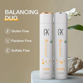 GK HAIR Global Keratin Balancing Shampoo and Conditioner 300ml Kit with Leave-In Cream 130ml | Moisturizing Hair Care Set for All Hair Types | Strengthening and Smoothing Treatment