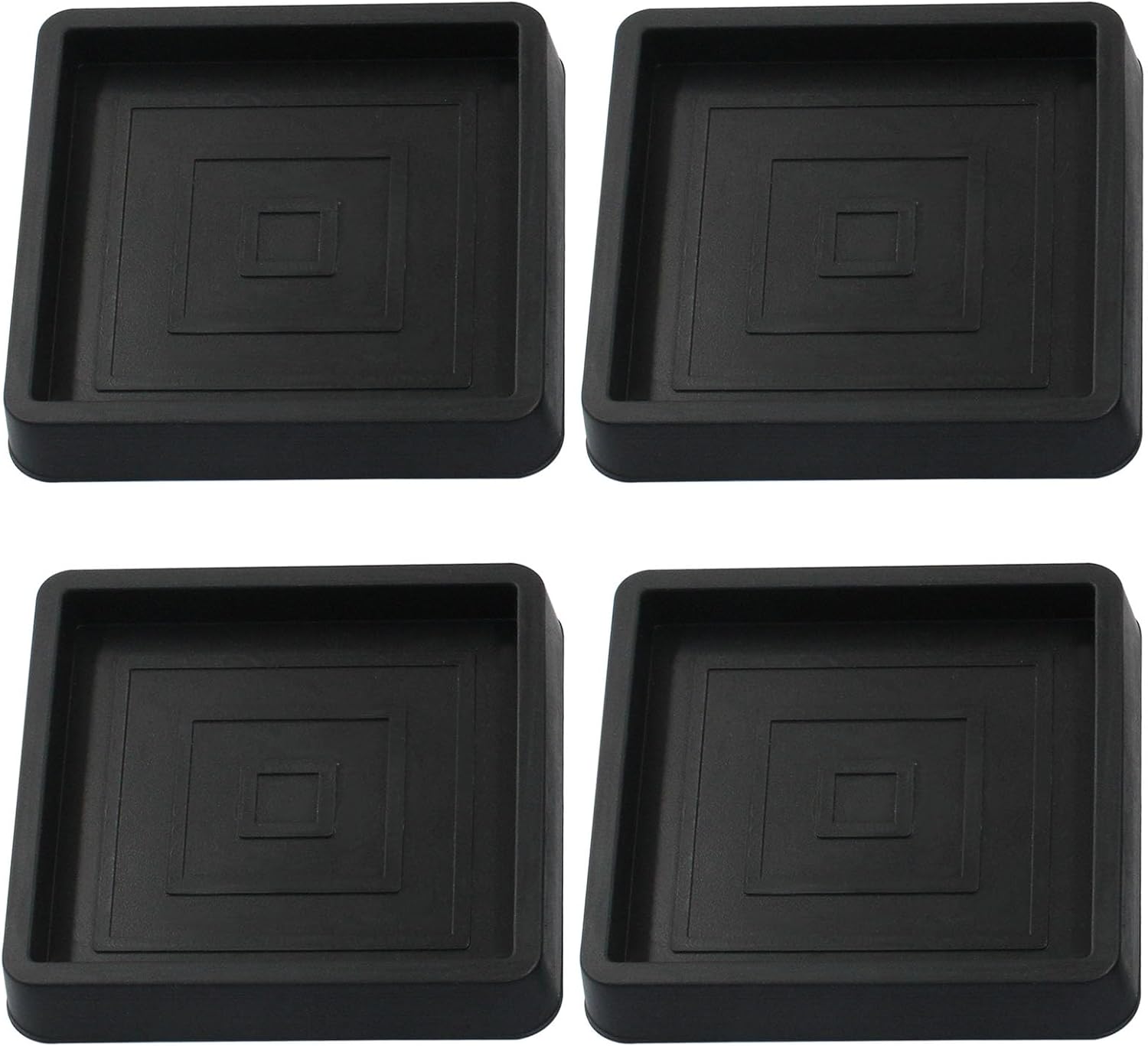 Piutouyar 2.5 Inch Square Furniture Coasters, 4 Pcs Black Rubber Caster Cups Non Slip Furniture Leg Protectors Rubber Furniture Pads for Hardwood Floors