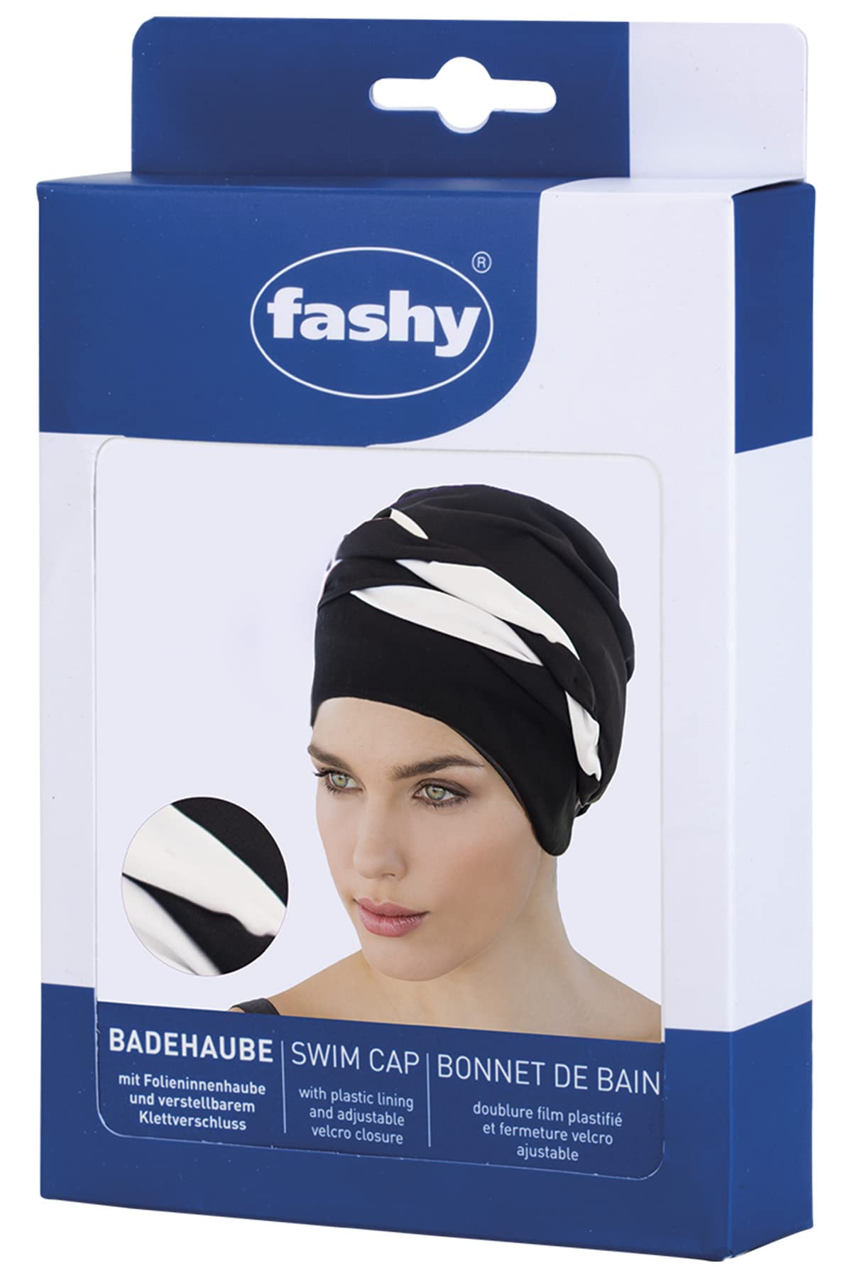 Fashy Bonnet de bain exclusif avec cordon de serrage 3493 20, noir et blanc