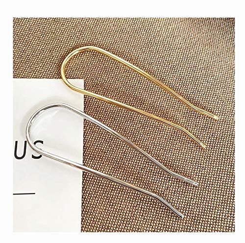 HYFEEL Metal Hair Fork 4.6 inch Simple U Shape Updo Hair Sticks Alloy Gold-plated 2 Prong Bun Hair Pins Clips Grips for Women Thick Hair Styling Tool Accessories, 3 Pack, Gold, Rose Gold, Silver - Thumbnail 4