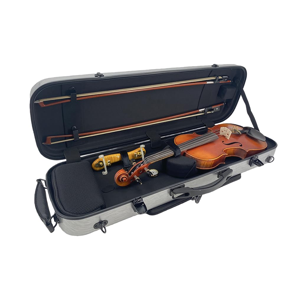 Violon 4/4 en fibre de carbone composite professionnel rectangulaire léger, étui rigide avec bretelles style sac à dos, hygromètre (argent)