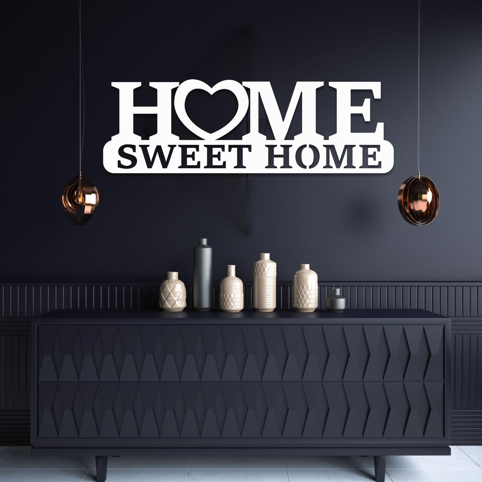 Rodzinna metalowa dekoracja ścienna, znak powitalny Home Sweet Home, metalowa dekoracja ścienna do sypialni, salonu, biura, złota 48 x 16