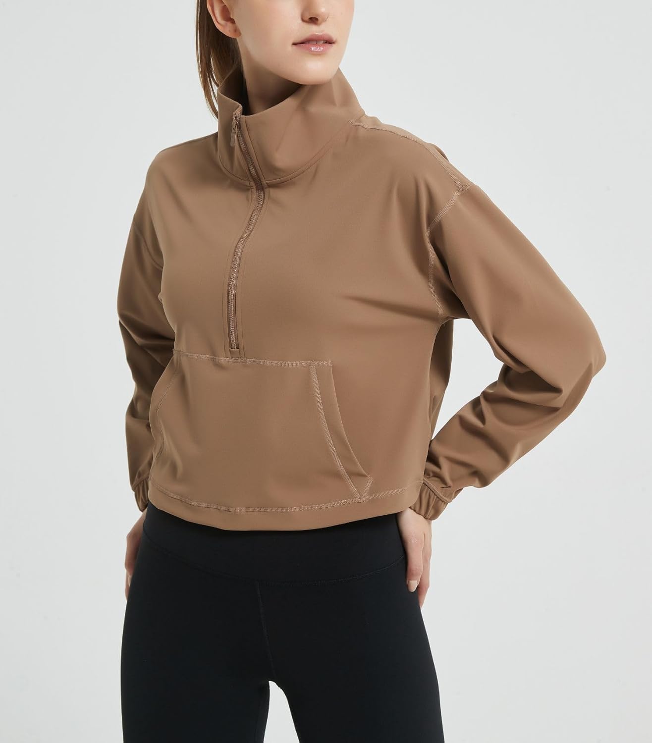 happlan Women's Half Zip Pullover Cropped Jackets Long Sleeve Athletic Running Yoga Workout Shirts for Women - Image 3