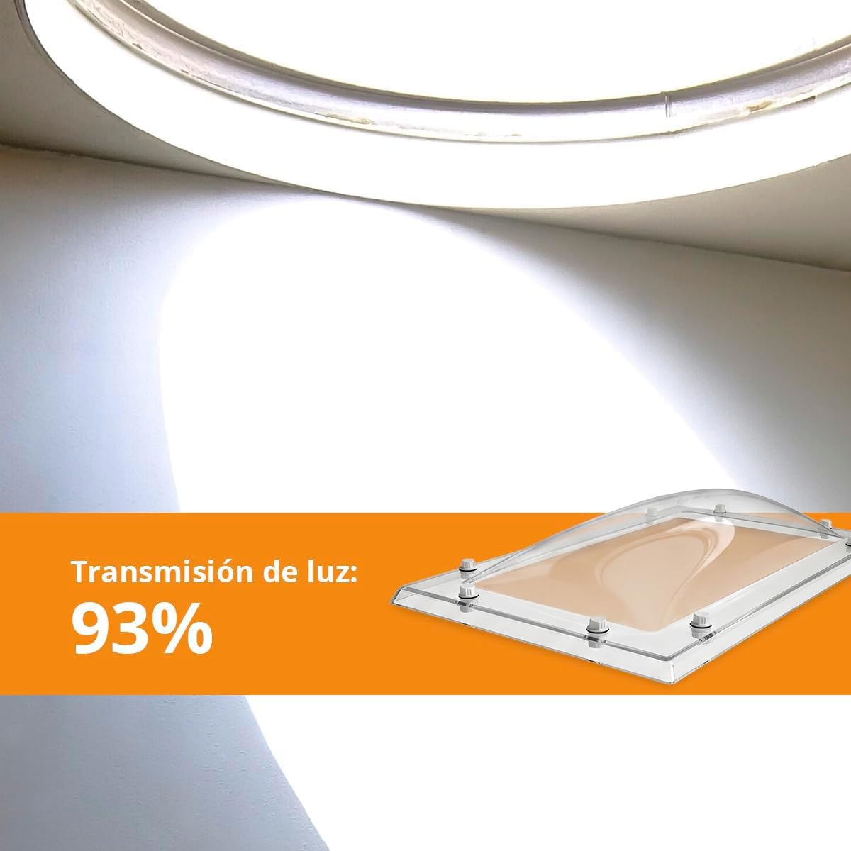 Cúpula Transparente para Claraboya techo Rectangular - Incluye Juntas, Fijaciones y Accesorios de Montaje - Tragaluz - Fabricada en Metacrilato - CxD = 40 x 70 cm - ExF = 54 x 84 cm