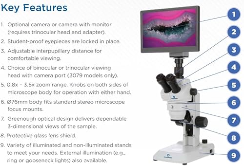 Miniatura 3 de Microscopio estéreo Accu-Scope 3078-LED - Ampliación de zoom 8-35X - Microscopio de disección para ciencia, gemologíajoyería, fabricación