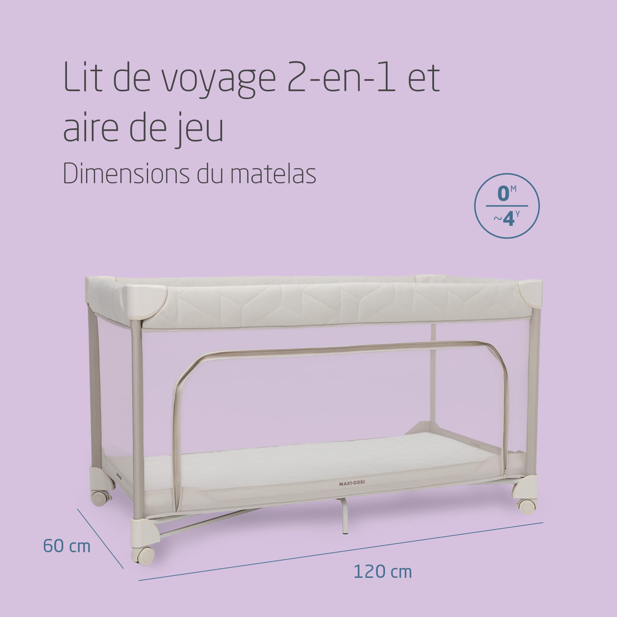 Maxi-Cosi Merlin Lit Parapluie Bébé 2-en-1 0-4 A 18 kg Pliable Matelas CloudCore 120 x 60 cm Elegance Beige